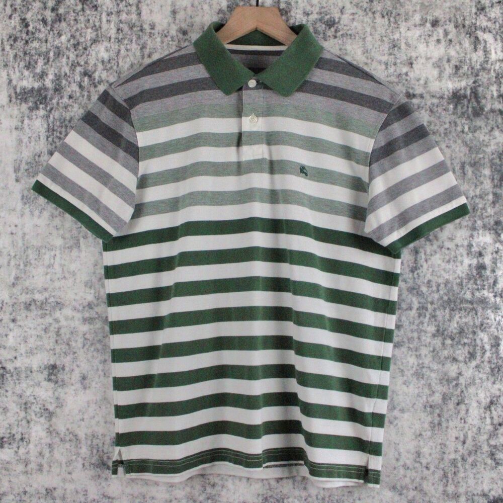 Burberry London Gradiant Polo Mens Size M Green White Stripes Short Sleeve VTG